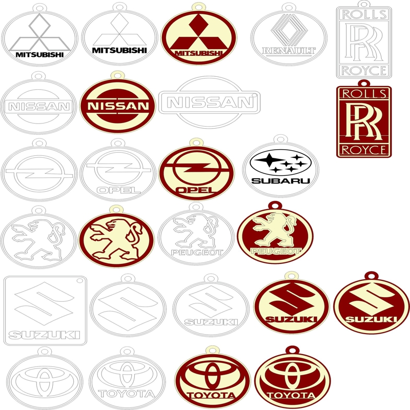 طرح لوگوی ماشین و جاکلیدی مناسب برای استفاده در دستگاه های cnc چوب و cnc لیزر - car logo keychain cdr file