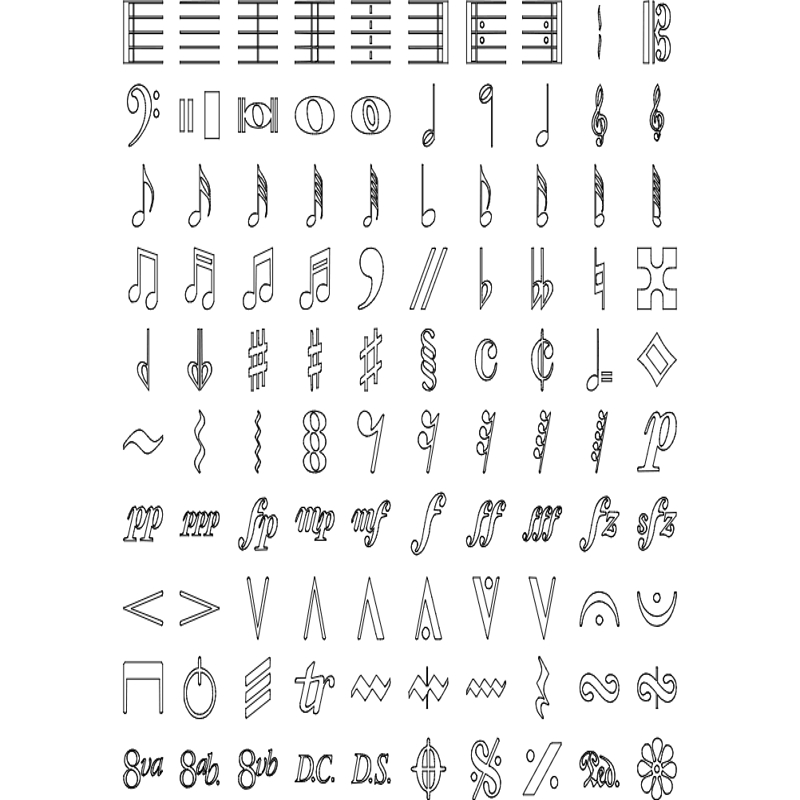 طرح نمادهای موسیقی مناسب برای استفاده در دستگاه های cnc چوب و cnc لیزر - music symbols dxf file