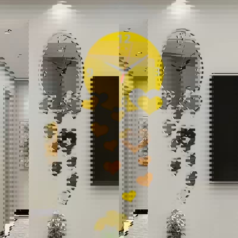 طرح ساعت دیواری طرح قلب ، ساعت دیواری اکریلیک خلاقانه دست‌ساز با برچسب آینه‌ای مناسب برای استفاده در دستگاه های cnc چوب و cnc لیزر - laser cut heart shape wall clock creative diy acrylic heart clock with mirror stickers