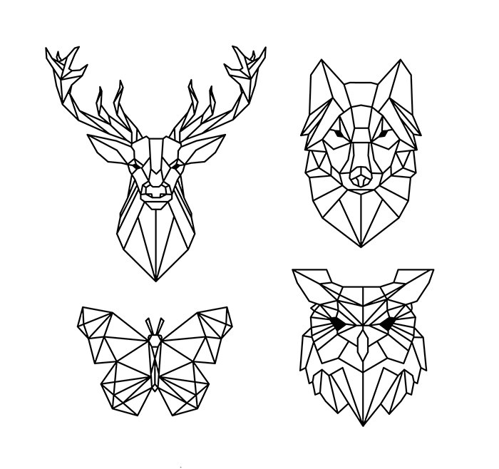 طرح حیوانات هندسی چندضلعی مناسب برای استفاده در دستگاه های cnc چوب و cnc لیزر - polygonal geometric animals cdr file