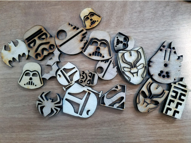 طرح نمادهای فرهنگ عامه مناسب برای استفاده در دستگاه های cnc چوب و cnc لیزر - pop culture tokens laser cut svg file