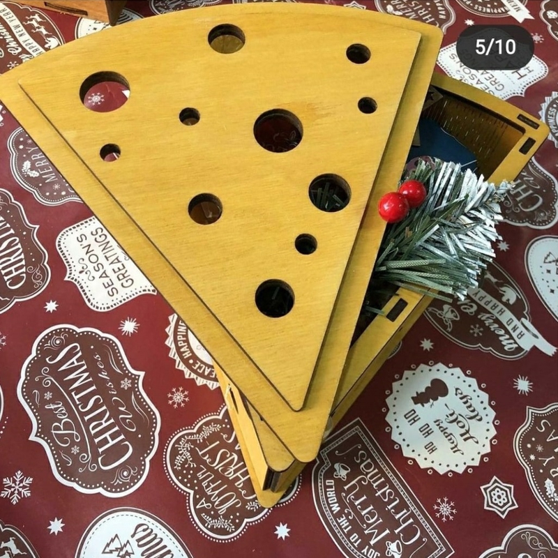 طرح جعبه چوبی پنیر به شکل گوه مناسب برای استفاده در دستگاه های cnc چوب و cnc لیزر - laser cut cheese wedge shaped wooden box cdr file