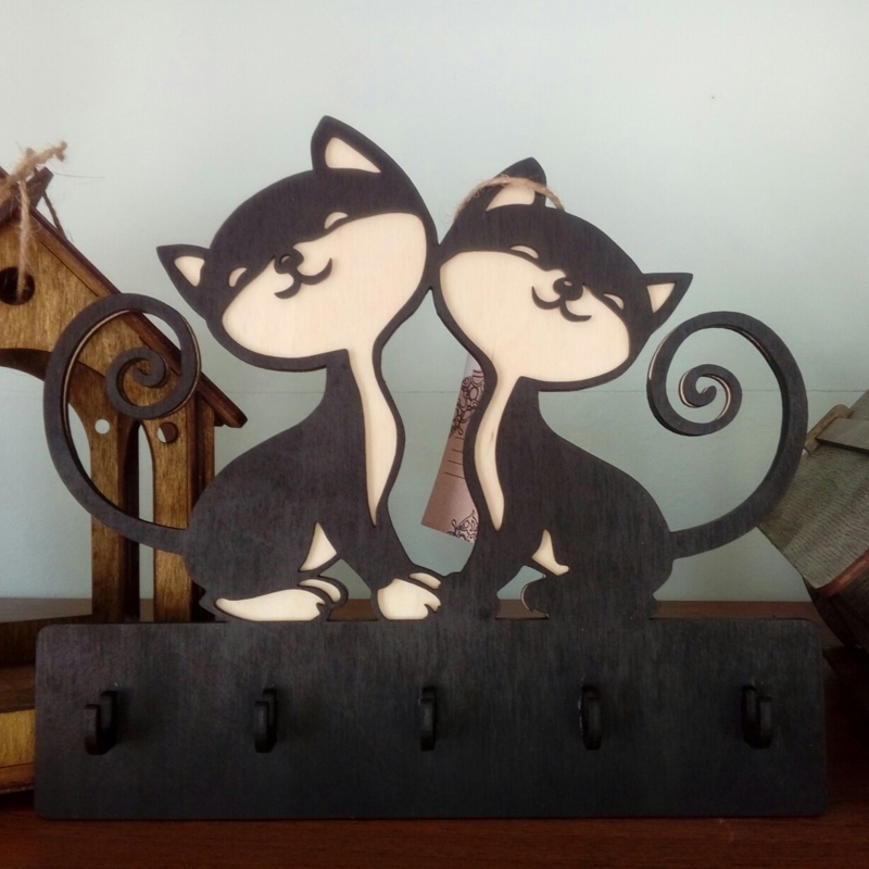 طرح جاکلیدی گربه طرح گربه مناسب برای استفاده در دستگاه های cnc چوب و cnc لیزر - laser cut cat key holder wall decor cdr file