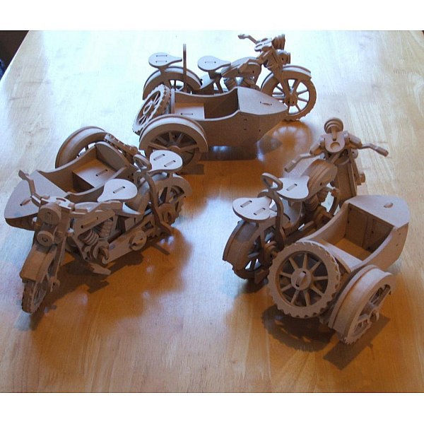 طرح الگوی سه بعدی پازل موتور سیکلت بی ام و آر ۷۵ با محفظه بار کناری مناسب برای استفاده در دستگاه های cnc چوب و cnc لیزر - bmw r75 motorcycle sidecar 3d puzzle pattern cdr file