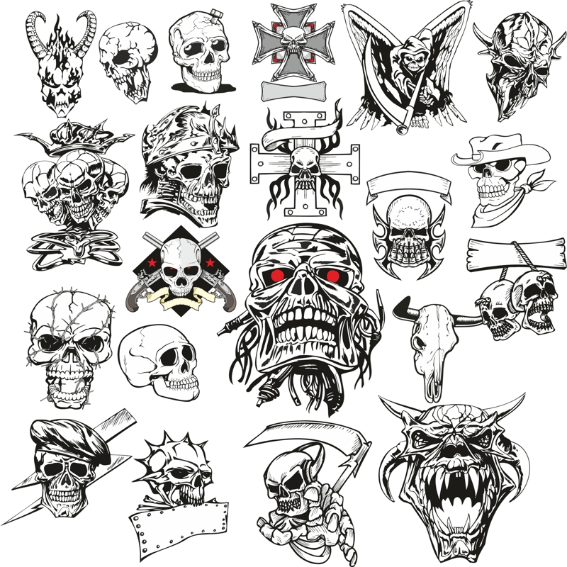 طرح فایل وکتور مجموعه جمجمه خشمگین مناسب برای استفاده در دستگاه های cnc چوب و cnc لیزر - angry skull vector set cdr file