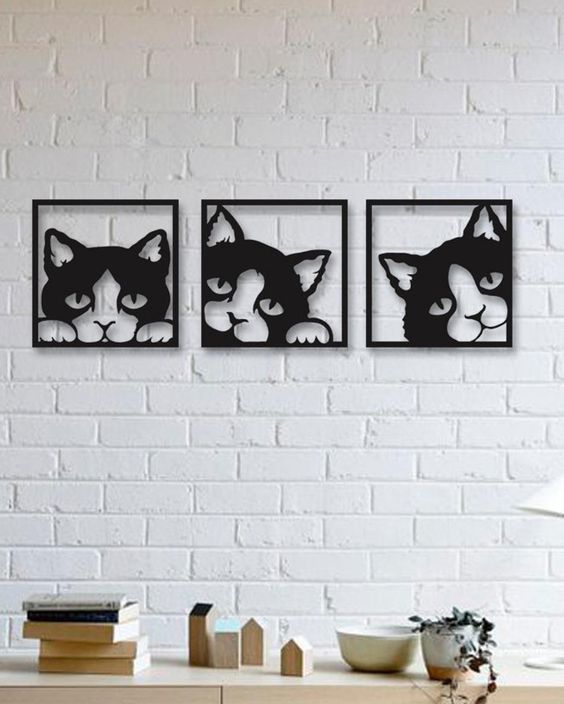 طرح دیوار داخلی طرح گربه مناسب برای استفاده در دستگاه های cnc چوب و cnc لیزر - laser cut interior wall decor cat cdr file