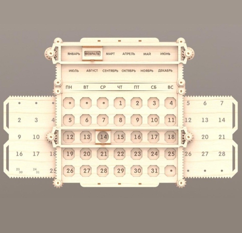 طرح تقویم مکانیکی چوبی مناسب برای استفاده در دستگاه های cnc چوب و cnc لیزر - laser cut wooden mechanical calendar cdr file