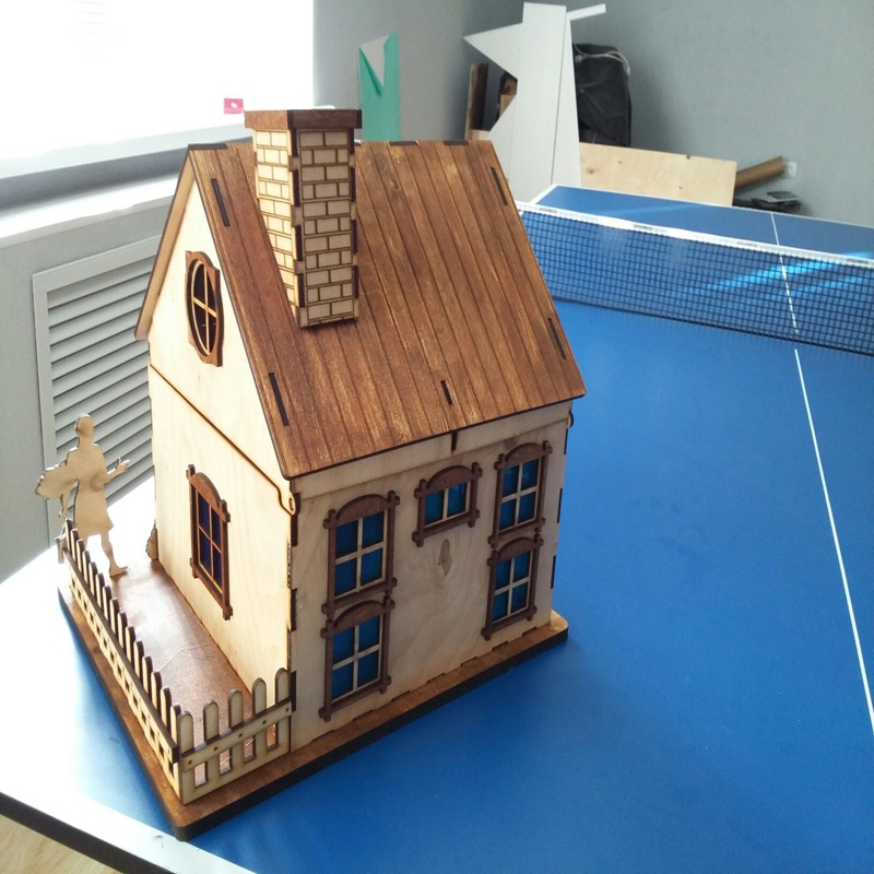 طرح خانه چوبی با دودکش مناسب برای استفاده در دستگاه های cnc چوب و cnc لیزر - laser cut wooden house with chimney dxf file