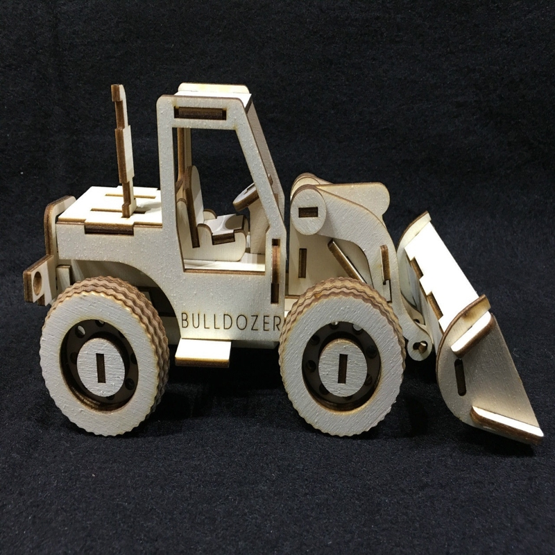 طرح بولدوزر اسباب بازی چوبی مناسب برای استفاده در دستگاه های cnc چوب و cnc لیزر - laser cut wooden toy bulldozer dxf file