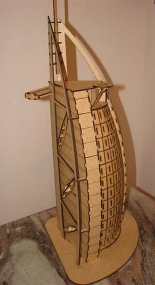 طرح مدل سه بعدی چوبی برج العرب مناسب برای استفاده در دستگاه های cnc چوب و cnc لیزر - laser cut burj al arab 3d wooden model cdr file