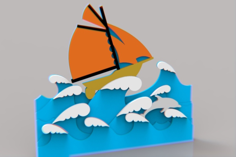 طرح لایه باز قایق بادبانی مناسب برای استفاده در دستگاه های cnc چوب و cnc لیزر - laser cut sailboat drawing layered art cdr file