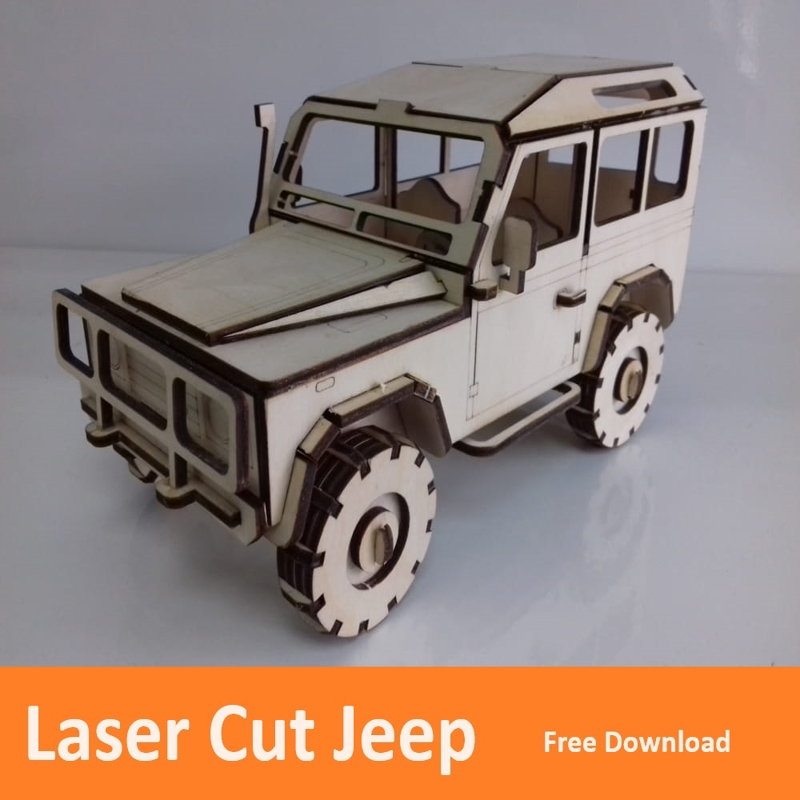 طرح مدل چوبی جیپ مناسب برای استفاده در دستگاه های cnc چوب و cnc لیزر - laser cut jeep wooden model dxf file