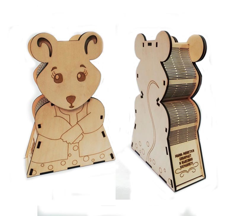 طرح موش قلک مناسب برای استفاده در دستگاه های cnc چوب و cnc لیزر - laser cut piggy bank mouse cdr file