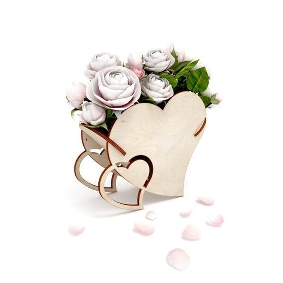 طرح سبد گل به شکل قلب مناسب برای استفاده در دستگاه های cnc چوب و cnc لیزر - laser cut heart shaped flower basket template cdr file