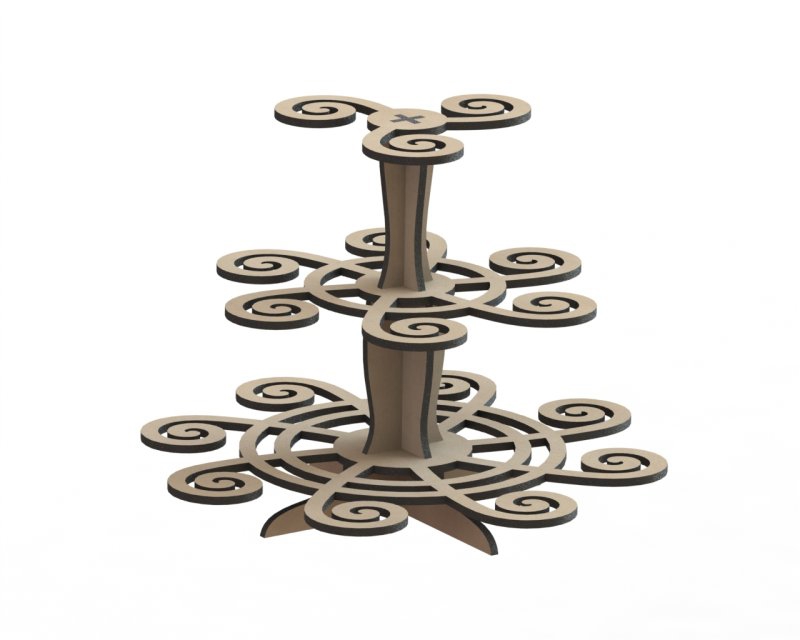 طرح پایه چوبی کاپ کیک مارپیچی مناسب برای استفاده در دستگاه های cnc چوب و cnc لیزر - laser cut spiral cupcake wooden stand