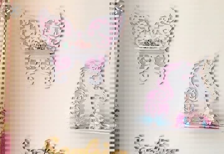 طرح قفسه تزئینی پروانه و اسب شاخدار مناسب برای استفاده در دستگاه های cnc چوب و cnc لیزر - laser cut decorative butterfly and unicorn shelf