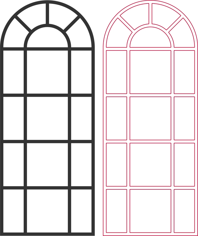 طرح فایل وکتور پنجره قوسی مناسب برای استفاده در دستگاه های cnc چوب و cnc لیزر - arched window vector dxf file