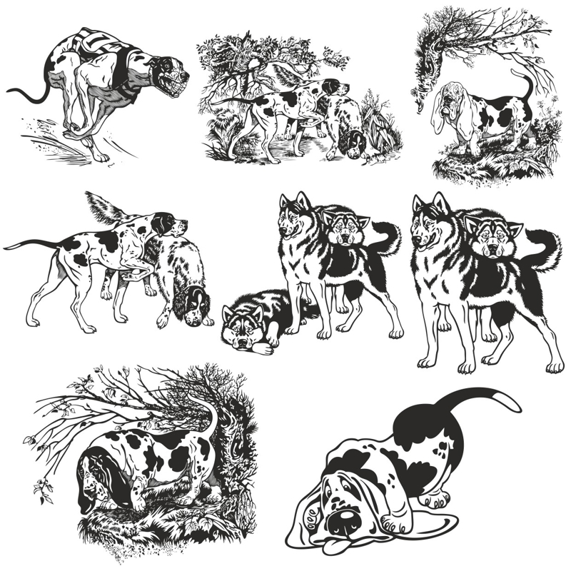 طرح مجموعه وکتور سگ ها مناسب برای استفاده در دستگاه های cnc چوب و cnc لیزر - dogs vector collection cdr file