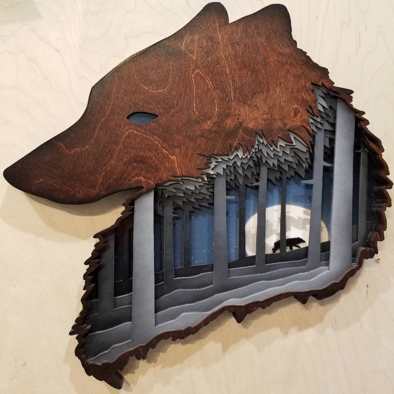طرح طاق هنری گرگ مناسب برای استفاده در دستگاه های cnc چوب و cnc لیزر - wolf art arch cdr file