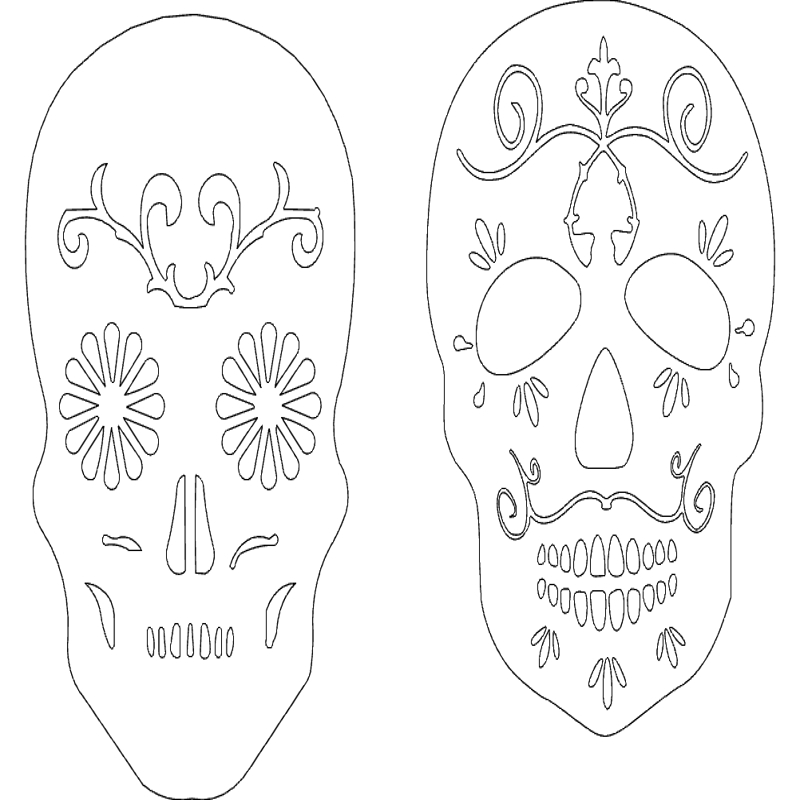 طرح دو جمجمه قندی مناسب برای استفاده در دستگاه های cnc چوب و cnc لیزر - 2 sugar skulls dxf file