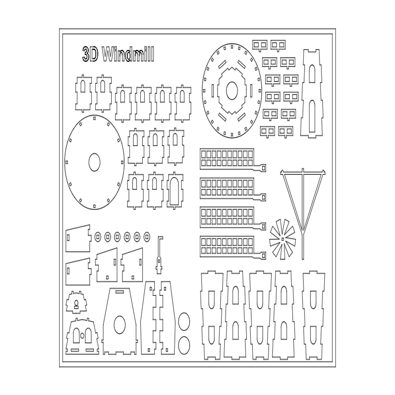 طرح آسیاب بادی سه بعدی مناسب برای استفاده در دستگاه های cnc چوب و cnc لیزر - 3d windmill dxf file