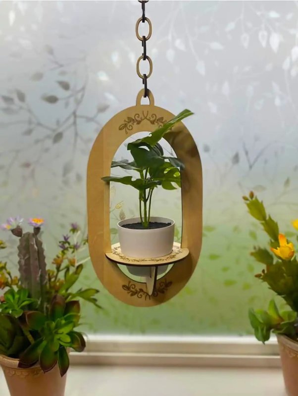 طرح گلدان آویز چوبی مناسب برای استفاده در دستگاه های cnc چوب و cnc لیزر - laser cut wooden hanging planter
