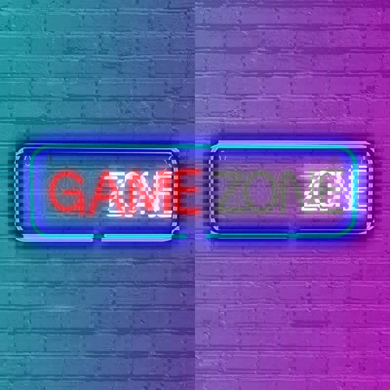 طرح علامت نئون منطقه بازی، نور نئون اتاق بازی مناسب برای استفاده در دستگاه های cnc چوب و cnc لیزر - laser cut game zone neon sign game room neon light
