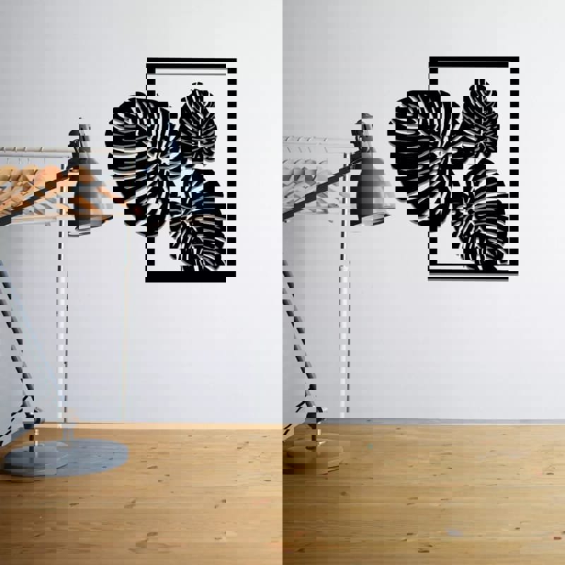 طرح هنر دیواری چوبی با برگ مانسترا، دکور آویز مدرن و گرمسیری جسورانه مناسب برای استفاده در دستگاه های cnc چوب و cnc لیزر - laser cut monstera leaf wooden wall art bold tropical modern hanging decor