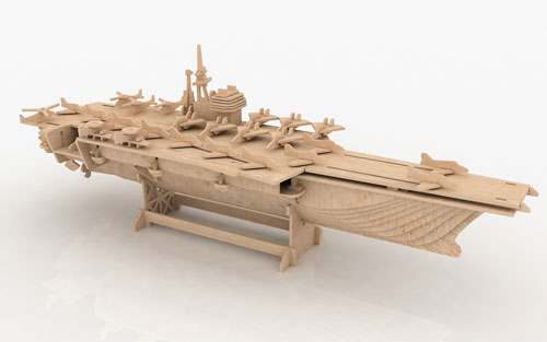 طرح پازل سه بعدی ناو هواپیمابر مناسب برای استفاده در دستگاه های cnc چوب و cnc لیزر - aircraft carrier 3d puzzle dxf file