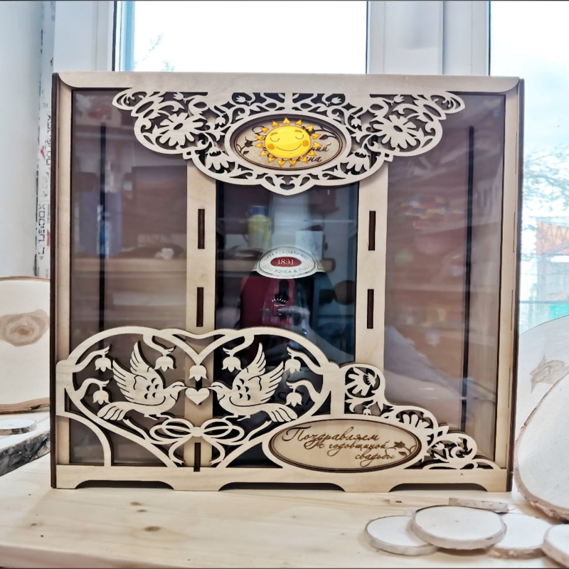 طرح جعبه نوشابه عروسی با دو لیوان نوشابه مناسب برای استفاده در دستگاه های cnc چوب و cnc لیزر - laser cut wedding wine box with two wine galsses cdr file