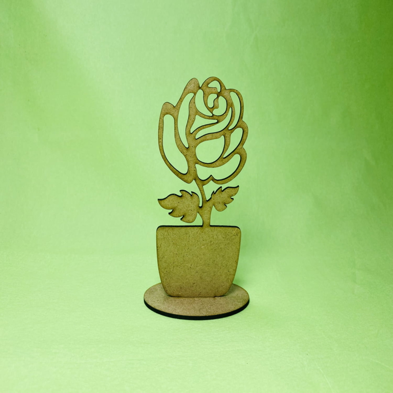 طرح گل رز چوبی با پایه مناسب برای استفاده در دستگاه های cnc چوب و cnc لیزر - laser cut wooden rose with stand cdr file