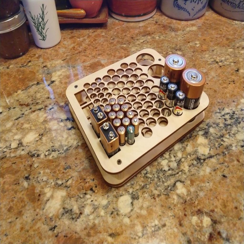 طرح جعبه نگهدارنده باتری مناسب برای استفاده در دستگاه های cnc چوب و cnc لیزر - laser cut battery organizer storage case svg file