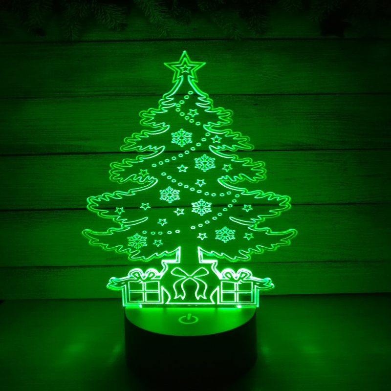طرح قالب چراغ توهم سه بعدی درخت کریسمس مناسب برای استفاده در دستگاه های cnc چوب و cnc لیزر - christmas tree 3d illusion lamp laser cutting template dxf file