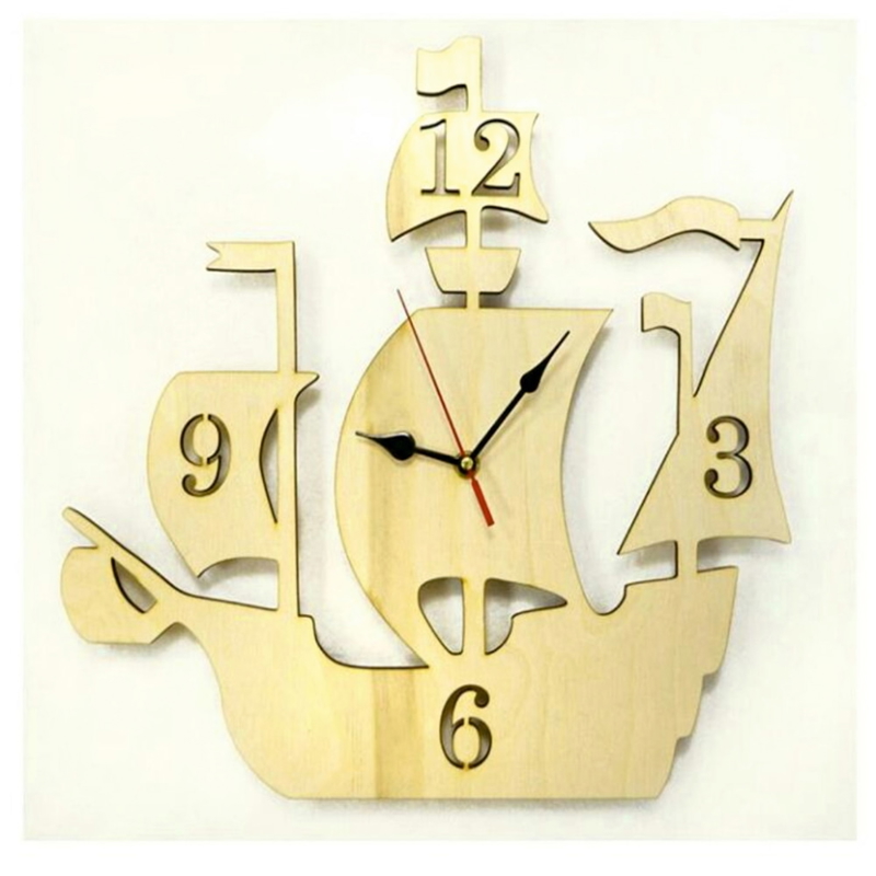 طرح ساعت دیواری طرح کشتی مناسب برای استفاده در دستگاه های cnc چوب و cnc لیزر - laser cut ship shaped wall clock cdr file