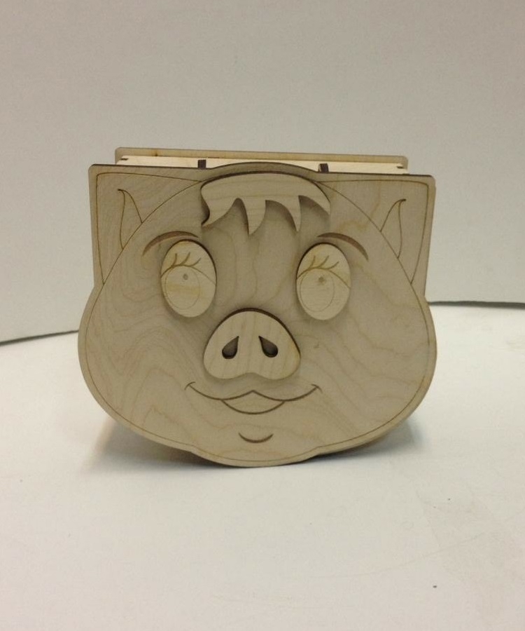 طرح جعبه کادویی چوبی خوک بامزه مناسب برای استفاده در دستگاه های cnc چوب و cnc لیزر - laser cut wooden cute pig gift box cdr file
