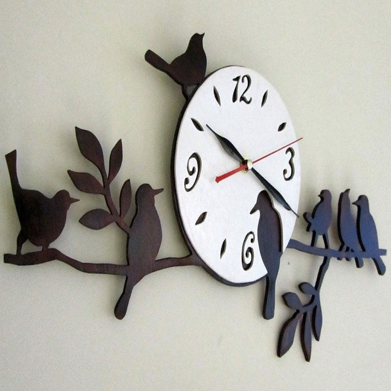 طرح ساعت دیواری طرح پرنده مناسب برای استفاده در دستگاه های cnc چوب و cnc لیزر - laser cut birds wall clock unique decor cdr file