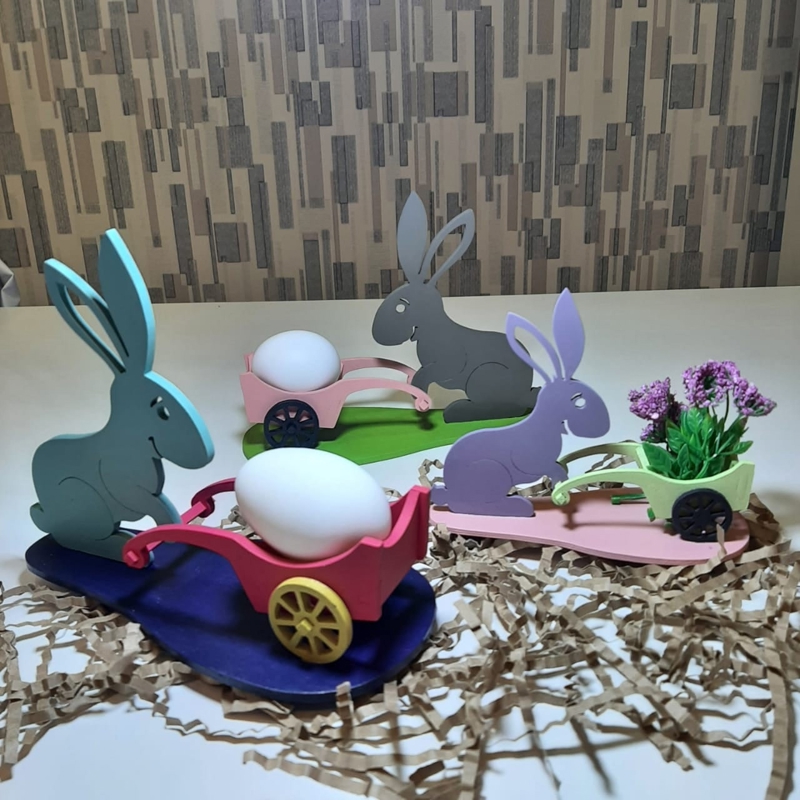 طرح خرگوش عید پاک با سبد خرید مناسب برای استفاده در دستگاه های cnc چوب و cnc لیزر - laser cut easter bunny with cart cdr file