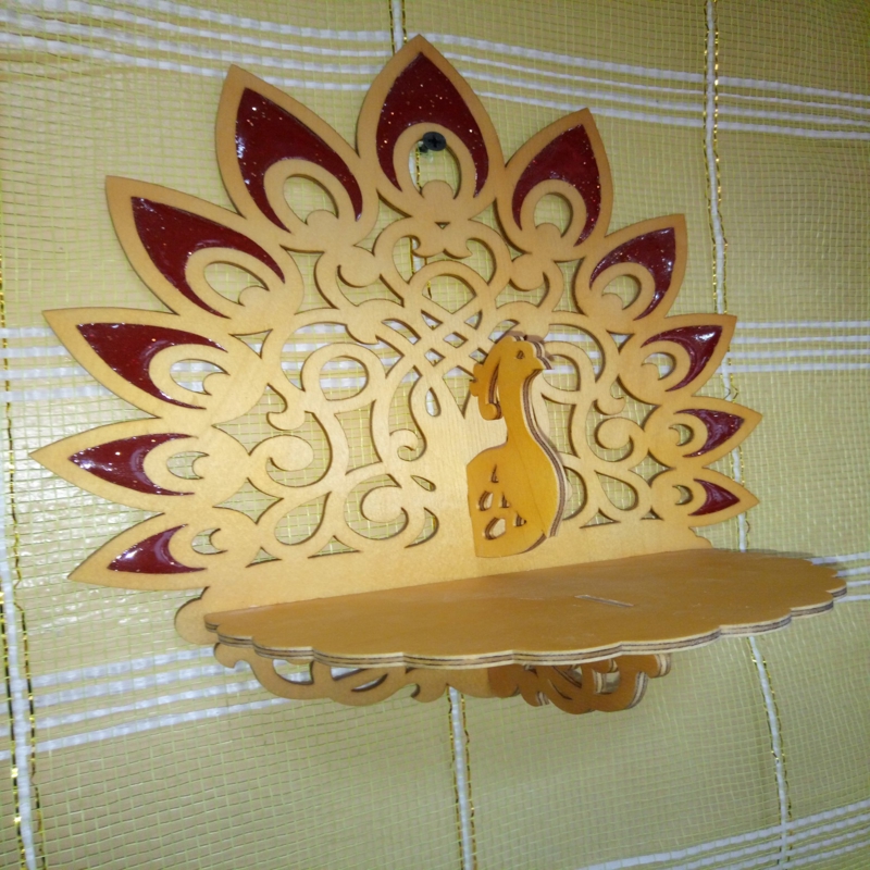 طرح قفسه طاووس مناسب برای استفاده در دستگاه های cnc چوب و cnc لیزر - laser cut peacock shelf cdr file