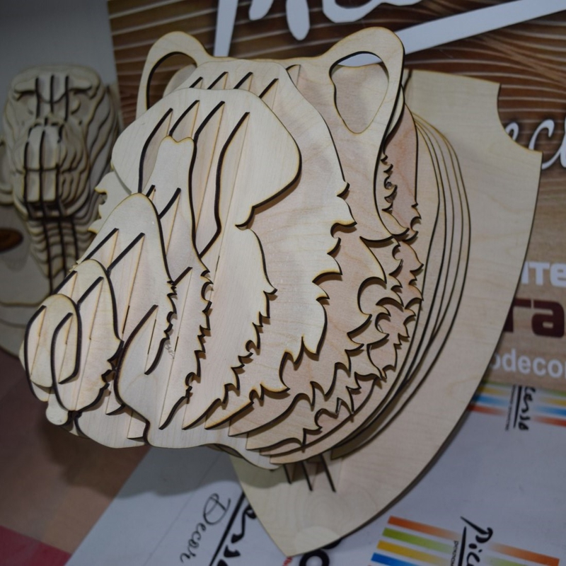طرح دیوار با طرح سر خرس وحشی مناسب برای استفاده در دستگاه های cnc چوب و cnc لیزر - laser cut wild bear head wall decoration cdr file