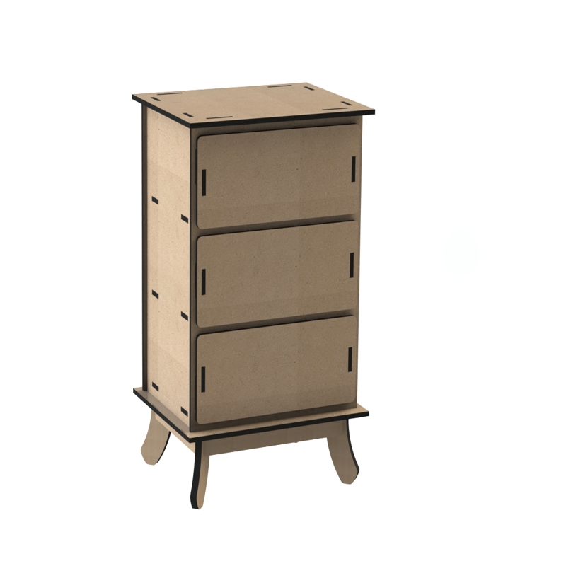 طرح میز عسلی سه کشو مناسب برای استفاده در دستگاه های cnc چوب و cnc لیزر - laser cut 3 drawer nightstand cdr file