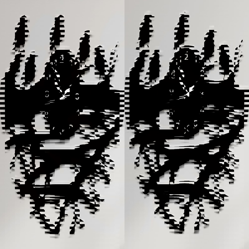 طرح فایل ساعت دیواری لانه پرنده مناسب برای استفاده در دستگاه های cnc چوب و cnc لیزر - laser cut birds nest wall clock cdr file