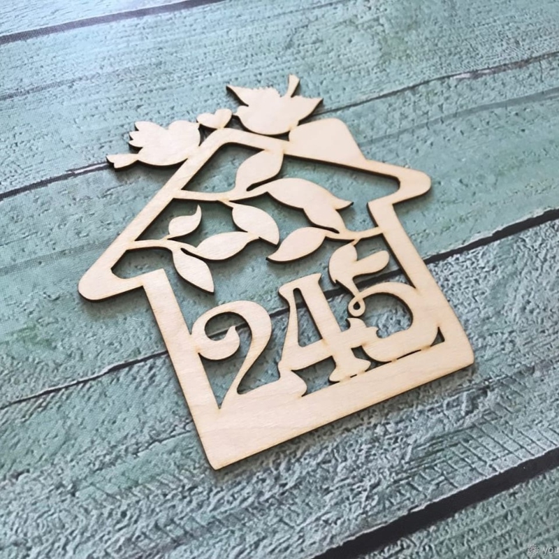 طرح تابلو شماره خانه چوبی مناسب برای استفاده در دستگاه های cnc چوب و cnc لیزر - laser cut wooden house number sign cdr file