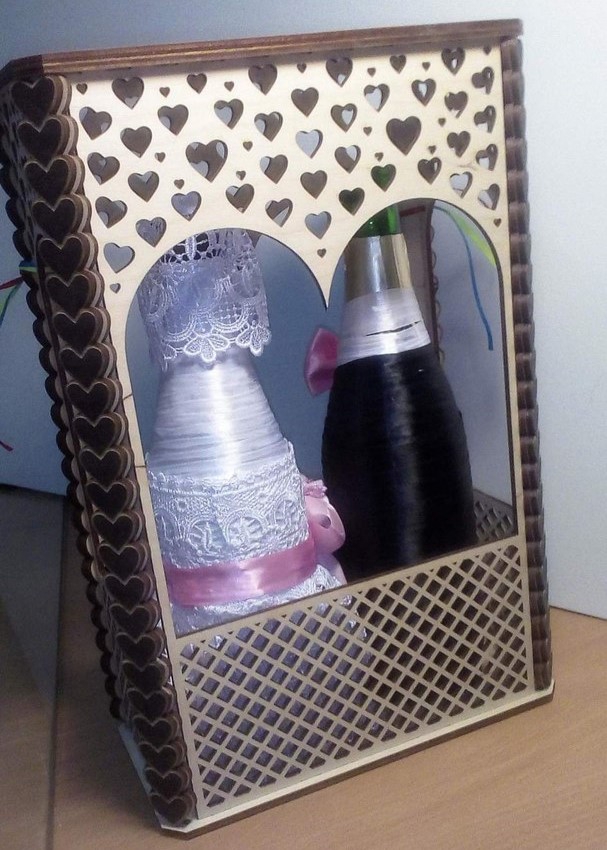 طرح جعبه نوشابه عروسی مناسب برای استفاده در دستگاه های cnc چوب و cnc لیزر - laser cut wedding wine box cdr file