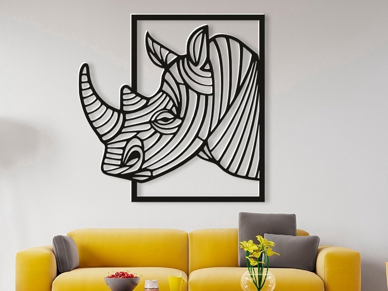 طرح سر کرگدن برای تزیین دیوار مناسب برای استفاده در دستگاه های cnc چوب و cnc لیزر - laser cut rhino head wall decor dxf file