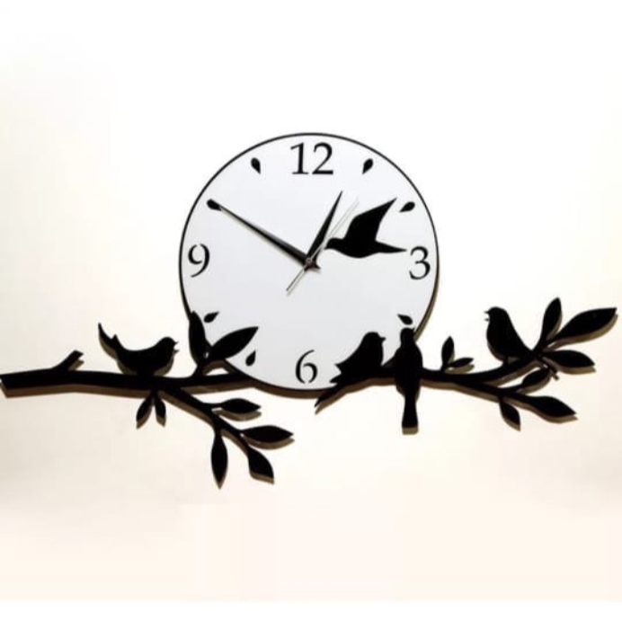 طرح فایل ساعت دیواری طرح گنجشک روی شاخه درخت مناسب برای استفاده در دستگاه های cnc چوب و cnc لیزر - laser cut sparrows on tree branch wall clock cdr file