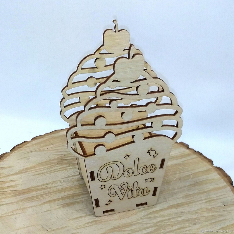طرح جعبه چوبی بستنی طرح سبد آبنبات مناسب برای استفاده در دستگاه های cnc چوب و cnc لیزر - laser cut ice cream shaped wooden box candy basket cdr file