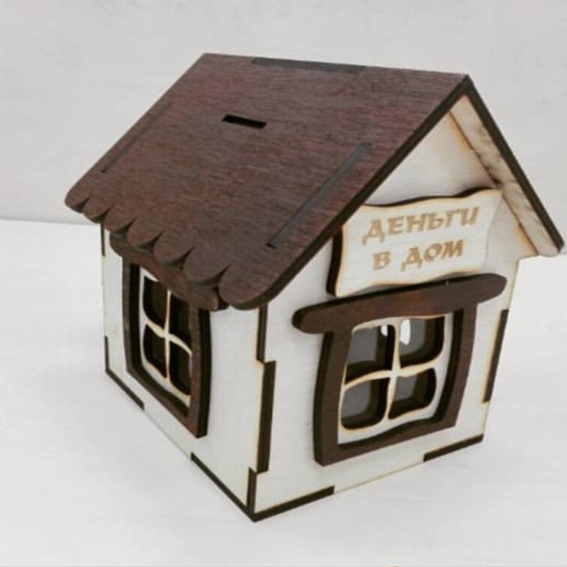 طرح خانه قلک مناسب برای استفاده در دستگاه های cnc چوب و cnc لیزر - laser cut piggy bank house cdr file
