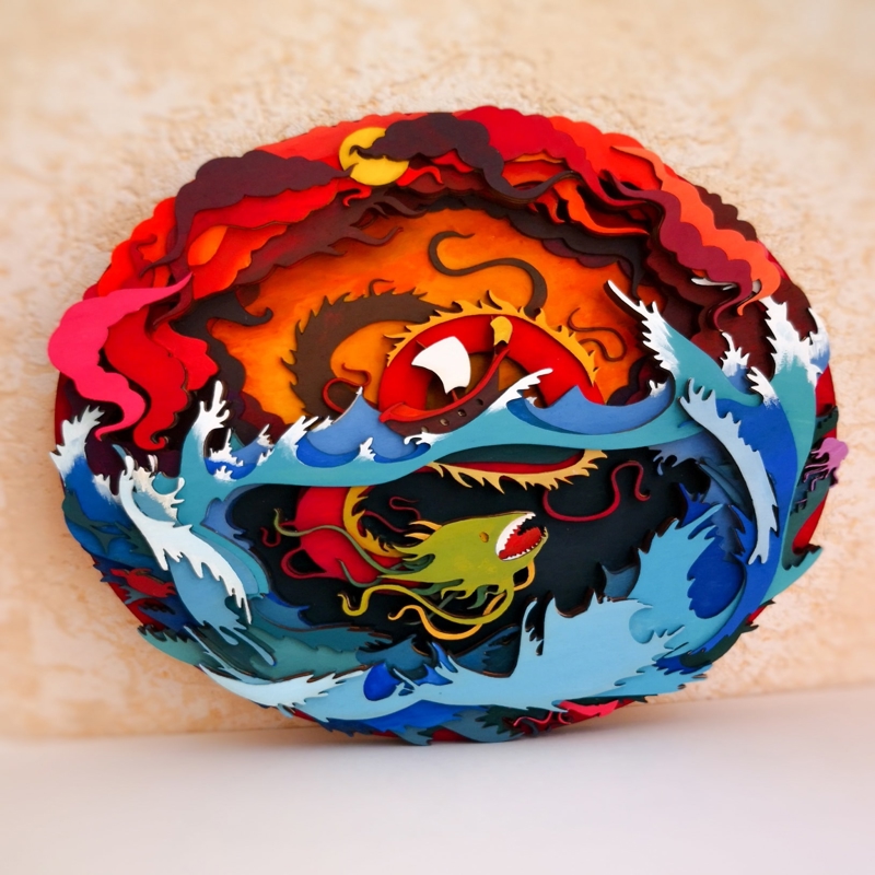 طرح چوب اژدها با لایه باز مناسب برای استفاده در دستگاه های cnc چوب و cnc لیزر - laser cut dragon layered wood art cdr file