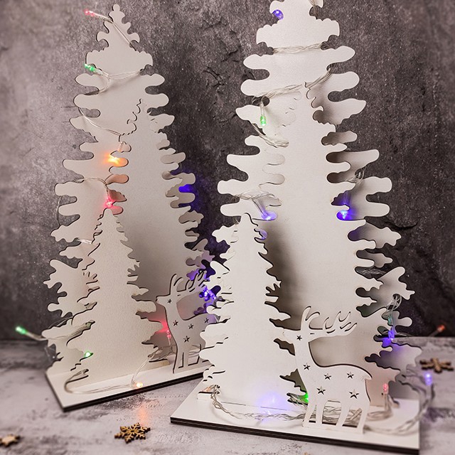 طرح درخت کریسمس چوبی گوزن مناسب برای استفاده در دستگاه های cnc چوب و cnc لیزر - laser cut wooden christmas decoration elk christmas tree ornament cdr file
