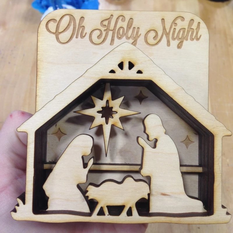 طرح جعبه سایه دار صحنه میلاد مسیح مناسب برای استفاده در دستگاه های cnc چوب و cnc لیزر - laser cut shadowbox nativity scene svg file